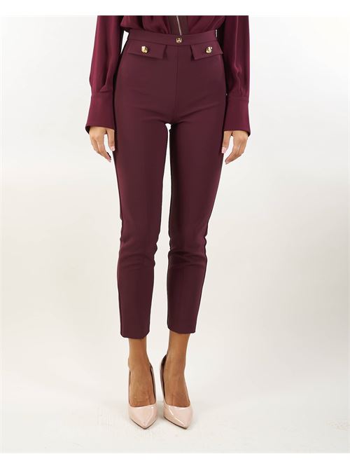 Straight trousers in stretch crepe with logo rivet Elisabetta Franchi ELISABETTA FRANCHI | Pants | PA02446E2CG3